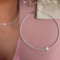Elegant handmade beaded necklace featuring a delicate white shell heart charm for women - Single Heart Shell and Seed Bead Necklace / 38+5cm