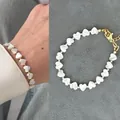 Handmade heart-shaped shell beaded jewelry with 18k gold plated accents - Mirrored Shell Bracelet (18+3cm)