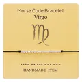 Handmade Virgo Morse code bracelet featuring silver beads on a yellow display card - Virgo