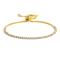 Detail des vergoldeten Titanstahl-Tennisarmbands mit verstellbarem Bolo-Verschluss. - Gold Weißer Zirkonia