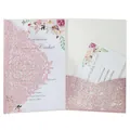Elegant pink glitter laser-cut wedding invitation set with beautiful floral inner card - Glitter Pink