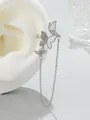 Silver-tone butterfly ear cuff with long tassel chain and white inlay details - Butterfly Long Tassel Ear Clip Style (Single Piece) (A-1234) / Silver