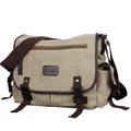 Borsa a tracolla in tela kaki da uomo con accenti marroni e tracolla regolabile. - Cachi (Con Logo)