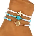 Détail de l'ensemble de bracelets de cheville bohème avec breloques de mer et perles - Style Tortue Étoile de Mer Coquille (A-844) / Bleu/Blanc