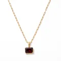 Elegant gold-plated paperclip chain necklace with rectangular red birthstone pendant - January-Garnet Red