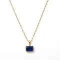 Elegante collana in acciaio inox con ciondolo rettangolare in pietra blu zaffiro - Settembre-Zaffiro