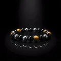 Bracciale elastico con perline fatte a mano in ossidiana e occhio di tigre per uomo e donna - Stile a Tre Colori Ossidiana Occhio di Tigre Ematite (ZJ16270 8mm)