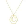 Elegante gouden ketting met zeshoekige hanger en de letter C, klassieke O-schakelketting - Letter C