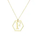 Elegant gold plated hexagon pendant necklace featuring letter F initial on delicate O-chain - Letter F