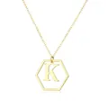 Elegant gold geometric necklace with hexagon frame and letter K initial pendant - Letter K