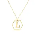 Gold geometric hexagonal necklace with uppercase letter L pendant on O-link chain - Letter L