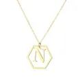 Elegant gold hexagonal pendant necklace featuring a polished letter N on a thin O-chain - Letter N