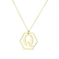 Elegant golden geometric hexagon pendant necklace featuring initial letter Q on O-chain - Letter Q