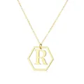 Elegant gold plated hexagonal initial necklace featuring the letter R on a delicate O-chain - Letter R