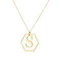 Elegant gold-plated hexagonal initial necklace with letter S pendant on O-chain link - Letter S