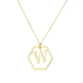 Elegant gold hexagonal pendant necklace featuring capital letter W on a delicate O-chain - Letter W