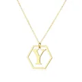 Elegant hexagonal gold initial necklace with cutout letter Y on dainty O-link chain - Letter Y