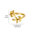 Golden olive leaf open ring with zircon stones, 17mm inner diameter size specification - G12868