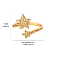 Detailed view of 18K gold plated open star ring with 17mm inner diameter measurement - G128068
