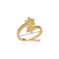 Adjustable 18K gold plated open ring featuring double star motifs with pavé zircon stones - G124358