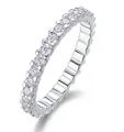 Close-up detail of S925 silver single row ring with sparkling Moissanite stones - US Size 5 / 2mm Moissanite Ring (R13147) / Silver