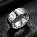 Detail view showing Dad outer engraving and Love You Dad inner message on steel ring - Size 7 / Dad Engraved Style / 8mm / Steel