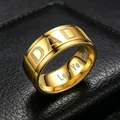Close-up of 8mm gold stainless steel ring with 'DAD' and 'Love You Dad' engravings. - Size 7 / Dad Engraved Style / 8mm / Gold