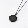 Matte black stainless steel circular locket necklace with chain for photo storage. - Plain Round Locket (Pinch Bail + Flat Cross Chain) / Black