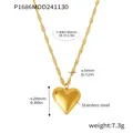 Vista detallada del collar de corazón con dimensiones del colgante 20mm y cadena - Estilo de Corazón de Capa Simple (P1686) / Dorado