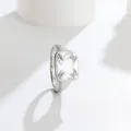 Detailed view of an elegant square clear cubic zirconia ring set in polished silver steel - White (Silver Tone)