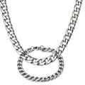 Detailed view of silver stainless steel Cuban link necklace and bracelet set for men - 7mm Width / 18cm Length Bracelet / Steel