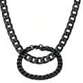 Close-up view of chunky black titanium steel Cuban link chain necklace and matching bracelet set - 5mm Width / 18cm Length Bracelet / Black