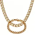 Detailed view of polished gold cuban link necklace and bracelet set hip hop jewelry - 7mm Width / 18cm Length Bracelet / Gold