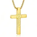 Gold stainless steel football cross pendant necklace with inspirational engraving - Rugby Style (1:9) / Gold