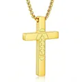 Polished gold stainless steel football cross necklace with "I CAN DO ALL THINGS" engraving - Rugby Style (4:13) / Gold