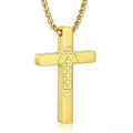Gold stainless steel American football cross pendant necklace with motivational engraving - Rugby Style (19:26) / Gold