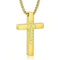 Gold stainless steel cross necklace with football pattern and inspirational Bible verse - Rugby Style (28:20) / Gold