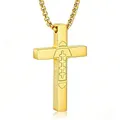 Gold-plated stainless steel cross necklace with engraved football and religious text. - Rugby Style (3:1) / Gold