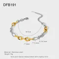 Elegante pulsera de cadena de acero inoxidable bicolor con detalles chapados en oro de 18k - Estilo de Eslabones Ovalados Empalmados Oro y Plata (DFB191)