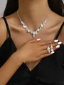 Silver fashion jewelry set with sparkling rhinestones and white pearls - Necklace and Earring Set / Silver