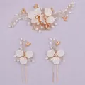 Élégant ensemble peigne et épingles à cheveux de mariée fleurs en soie blanche et perles - Ensemble d'épingles à cheveux dorées pour sorties HS-J7379G