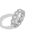Elegant iced out 8mm silver ring with square zircon halo clusters for hip hop style - US 5 / Silver