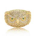 Hip Hop vergoldeter Eulenring mit grünen Zirkonia-Augen und klaren Steinen besetzt - Größe 7 / Iced Out Eulen-Stil (Stil 4) / Gold