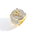 Goldener Hip-Hop-Ring für Herren mit Zirkonia-Besatz und klassischem Freimaurer-Symbol - Größe 7 / Stil 6 (Freimaurer-Emblem) / Gold