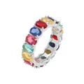 Luxuriöser 8mm Hip-Hop Ring mit bunten Zirkonia im Ovalschliff in Silberfassung - Größe 7 / Regenbogen-Pavé-Stil (Stil 9) / Silber