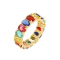 Eleganter goldfarbener Eternity-Ring mit 8 mm bunten ovalen Zirkonias im Regenbogen-Stil - Größe 7 / Regenbogen-Pavé-Stil (Stil 9) / Gold