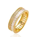 Luxuriöser 8mm vergoldeter Hip-Hop-Ring mit Baguette- und runden Zirkonia-Steinen - Größe 5 / Baguette und Runde Zirkonia Pavé-Stil (Stil 12) / Gold
