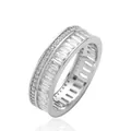Luxuriöser silberner 8mm Hip-Hop-Ring mit Baguette- und runden Zirkonia-Steinen besetzt - Größe 5 / Baguette und Runde Zirkonia Pavé-Stil (Stil 12) / Silber