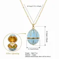 Light blue egg locket necklace with flower inside, gold plated copper - July Flower