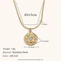Dimensions détaillées du collier soleil en acier inoxydable doré 18K avec œil en marbre - Pendentif Pièce Ronde Amazonite Œil (N3232-3243)